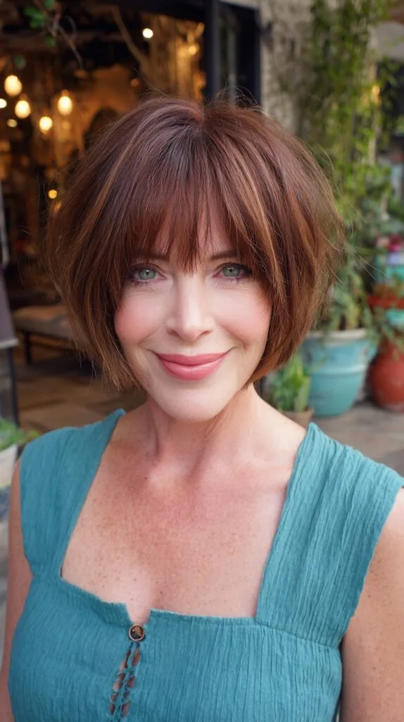 Warm Chestnut Choppy Chin-Length Bob with Micro-Layered Crown