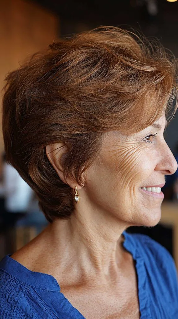 Warm chestnut swept-back wedge with crown lift
