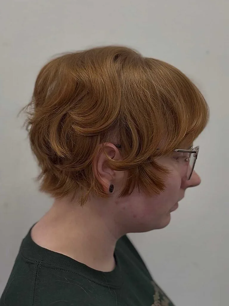 Warm copper bixie with vintage waves and full body