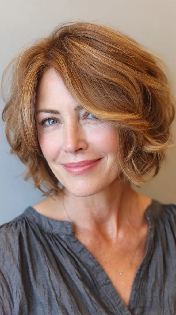 Warm Copper Layered Bob with Volume Boost
