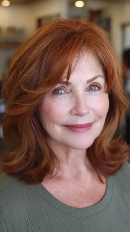 Warm Copper Layered Cut with Soft Side Bangs