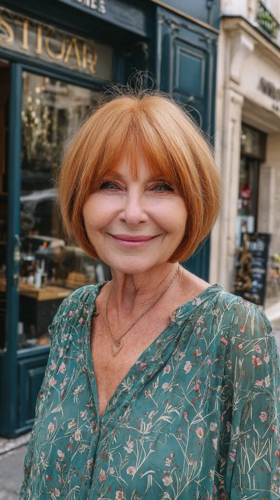 Warm Copper Rounded Bob with Wispy Fringe