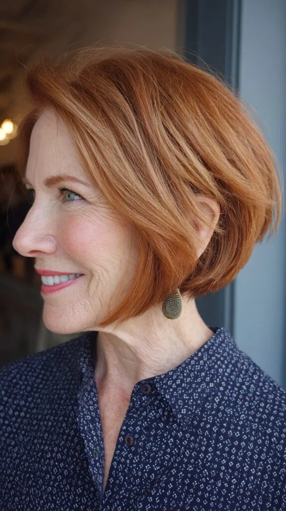 Warm Red Graduated Inverted Bob with Feathered Inner Layers