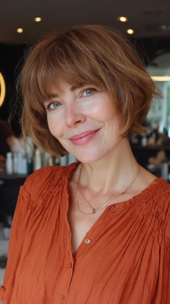 Whimsical Cinnamon Swirl Bob with Subtle Layers