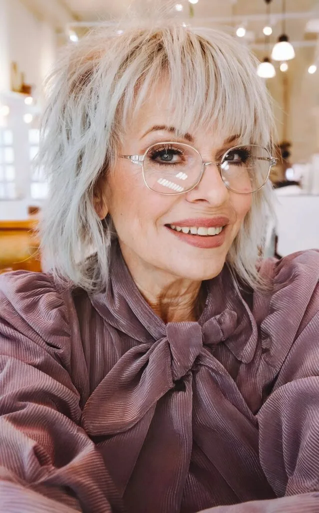70's Shag with Wispy Bangs for Women Over 70 with Short Straight Hair