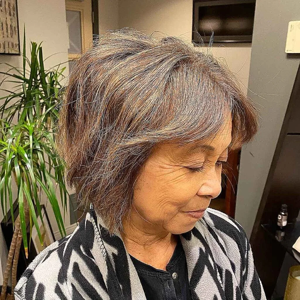 A-Line Bob with Soft Curtain Bangs for Older ladies