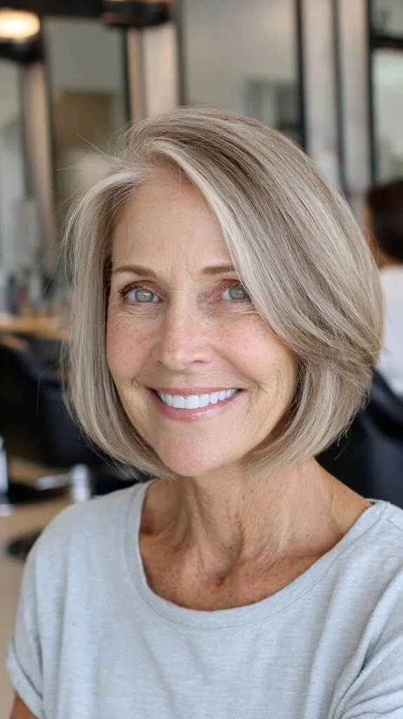 Ash-Bronde Chin-Length Bob with Lifted Crown and Bright Face-Slice