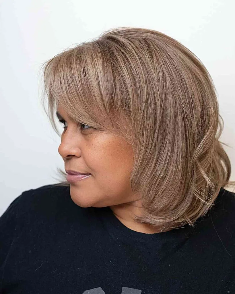 Autumn Ash Bronde Medium Hair with Bangs for Older Women Over 50