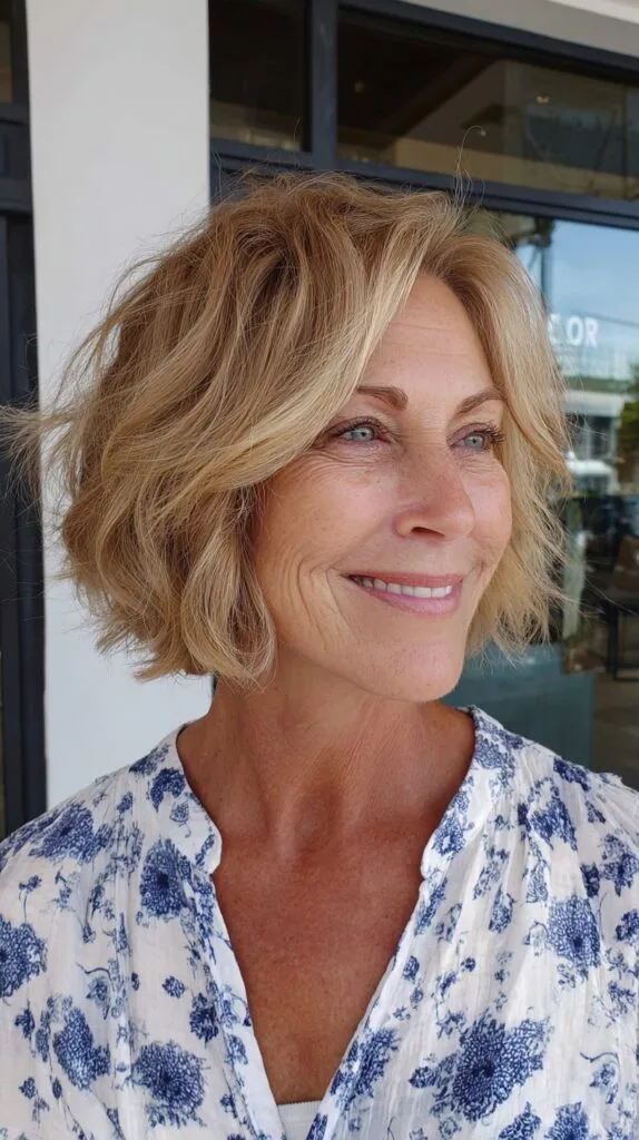 Beige-Blonde Chin-Length Shag with Airy Crown and Face-Framing Layers