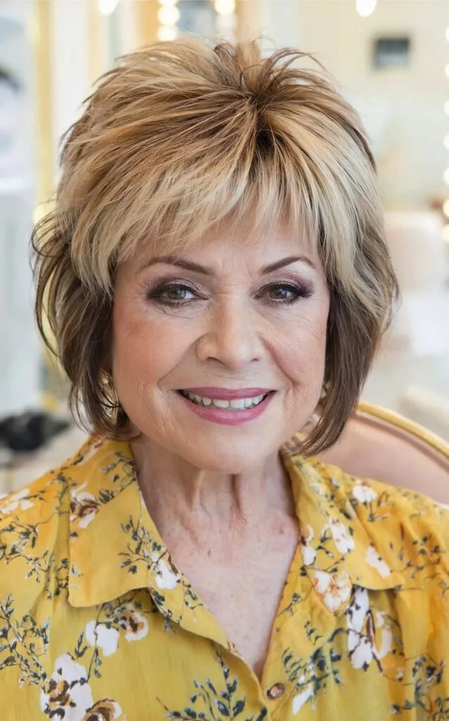 Blonde Choppy Shag with Black Underneath for 70-Year-Old Ladies