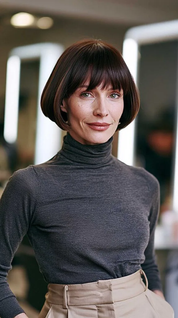 Blunt Dark Chocolate Bob with Full Straight-Across Bangs