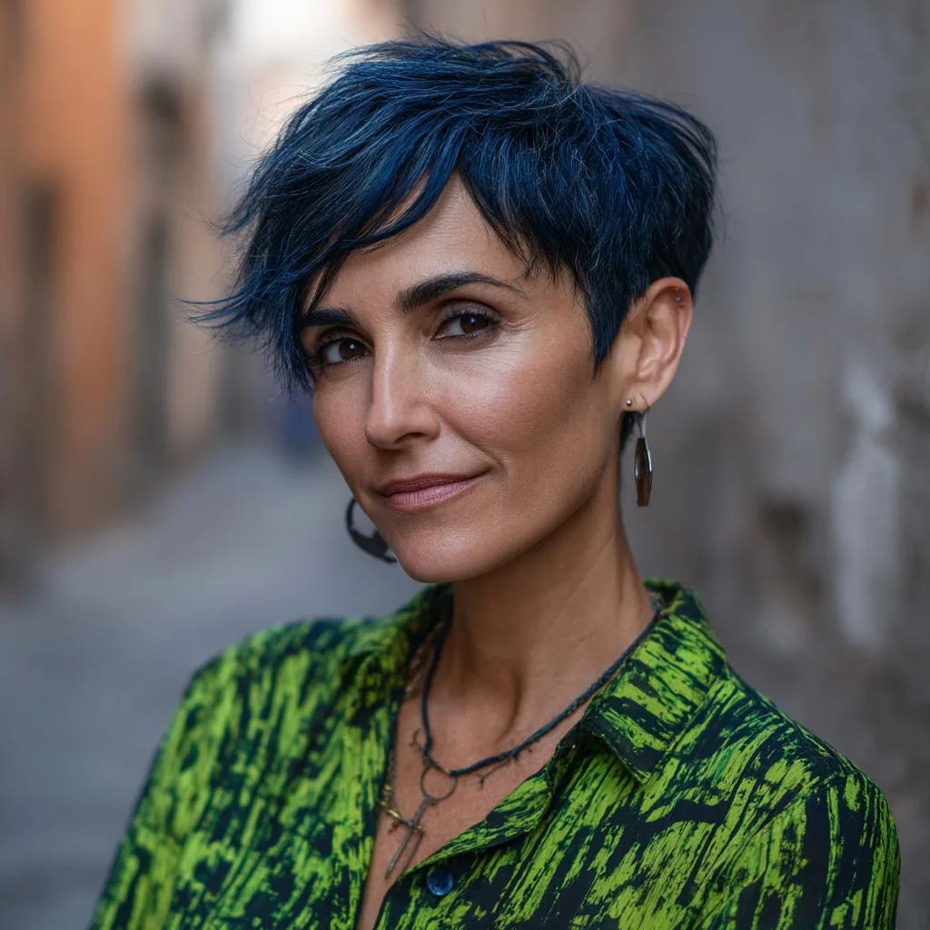Bold Asymmetrical Pixie with Electric Blue Highlights