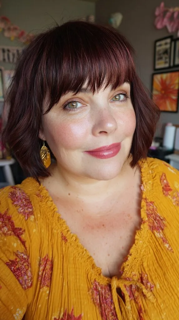 Bold Burgundy Bob with Soft Bangs