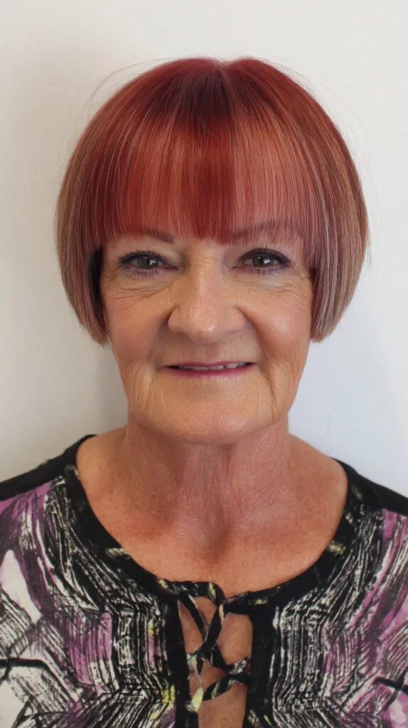 Bold Cherry Red Bob with Straight Across Bangs
