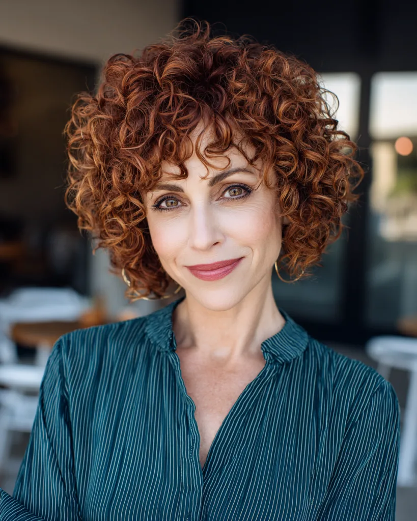 Bold Curly Chin-Length Bob with Rich Copper Tones