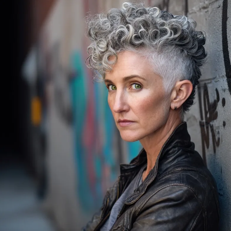 Bold Curly Gray Crop with Undercut