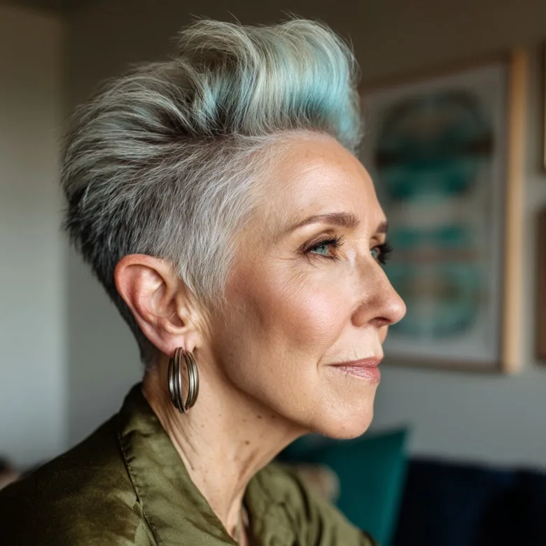 Bold Textured Faux Hawk with Icy Blue Highlights
