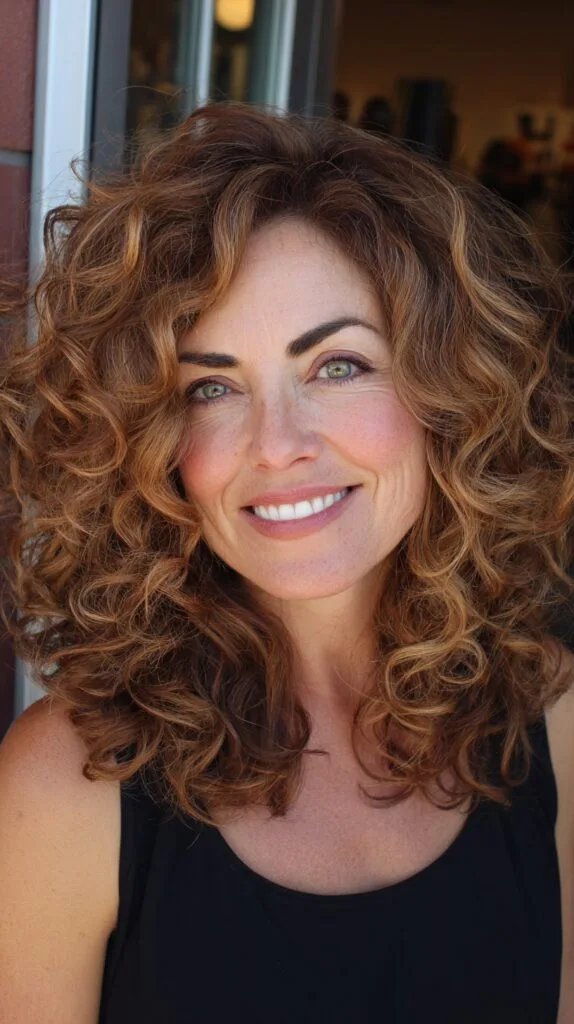 Bouncy Auburn Curls with Sun-Kissed Highlights
