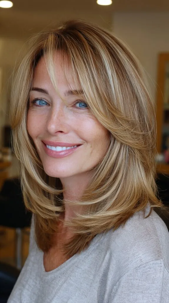 Brushed-Back Butterfly Layers for Shoulder-Length Hair