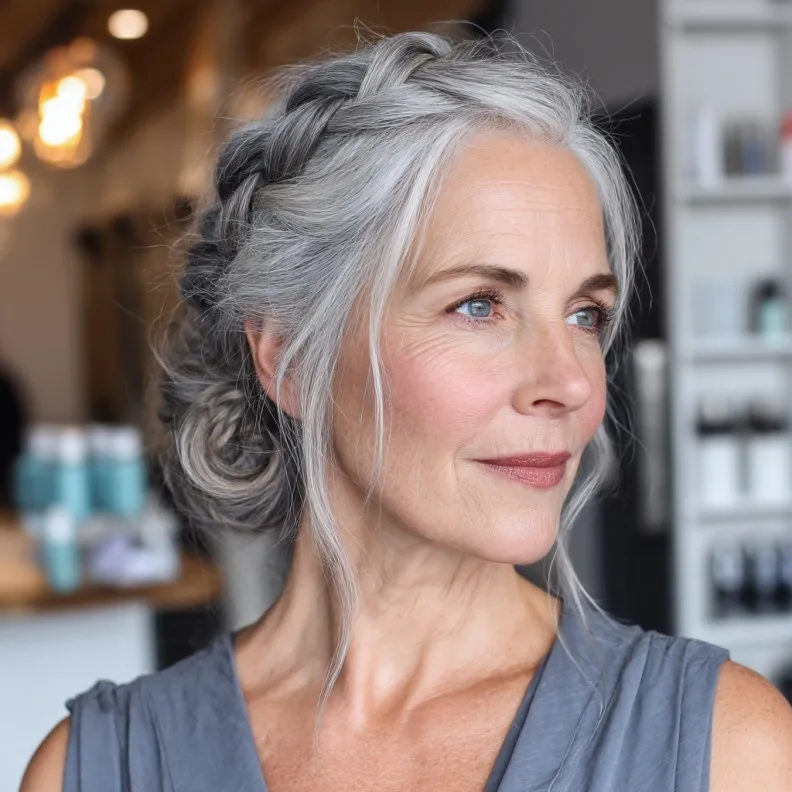Charming Braided Updo with Soft Wispy Strands
