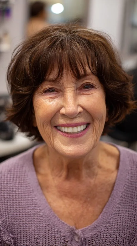 Charming Chestnut Soft Curled Bob for Seniors