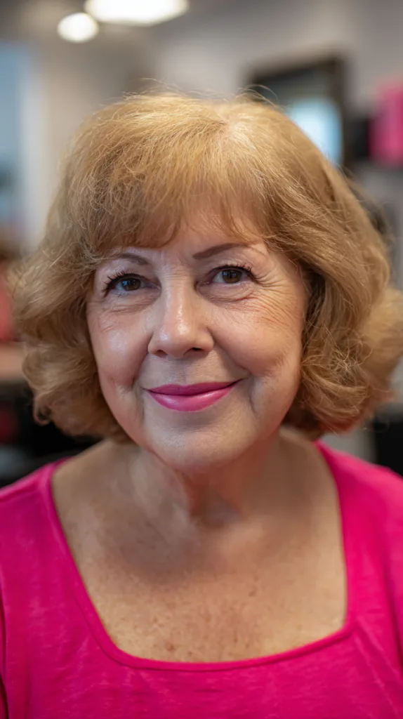 Charming Chin-Length Bob with Soft Curls for Plus Size Over 70