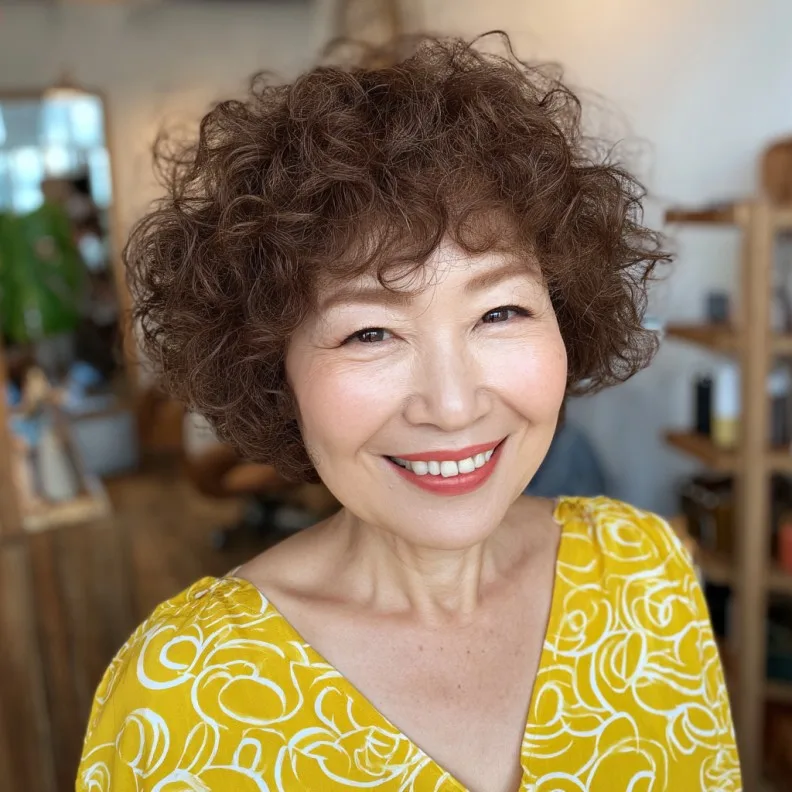 Charming Cinnamon Brown Curly Bob with Defined Volume