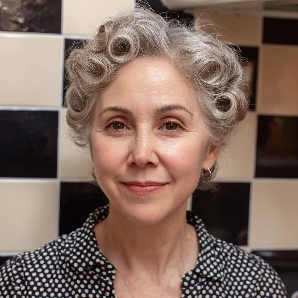Charming Curly Gray Updo for Women Over 50