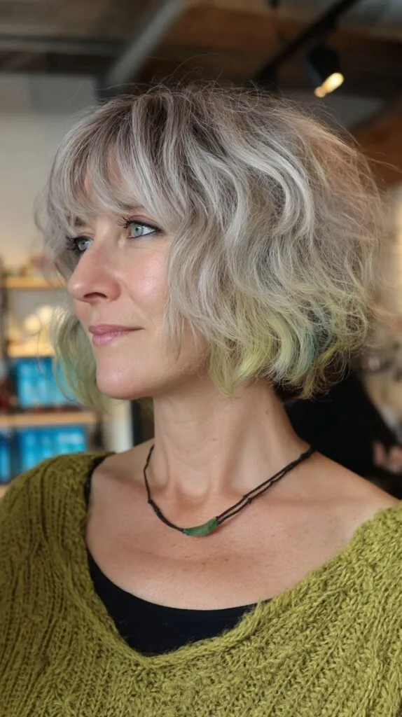 Charming Silver Bob with Pastel Green Tips