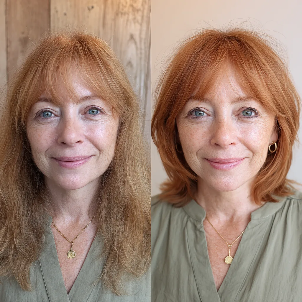 Charming Textured Copper Lob with Effortless Bangs
