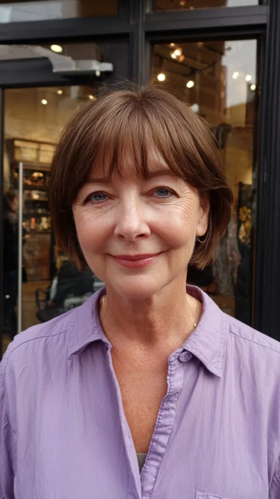 Chestnut Brown Bob with Textured Fringe