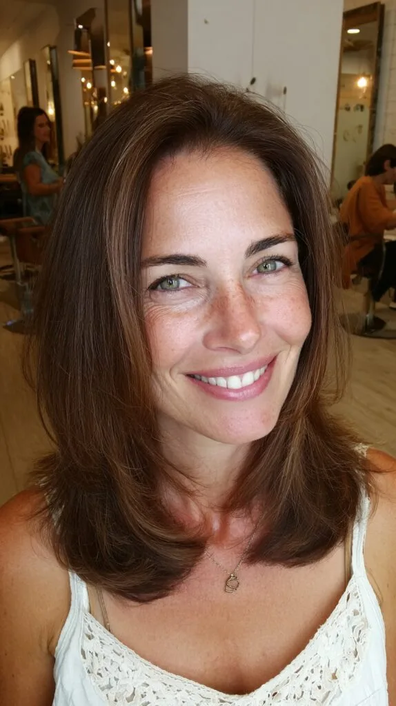 Chestnut Mid-Length Butterfly Cut with Soft Root Depth