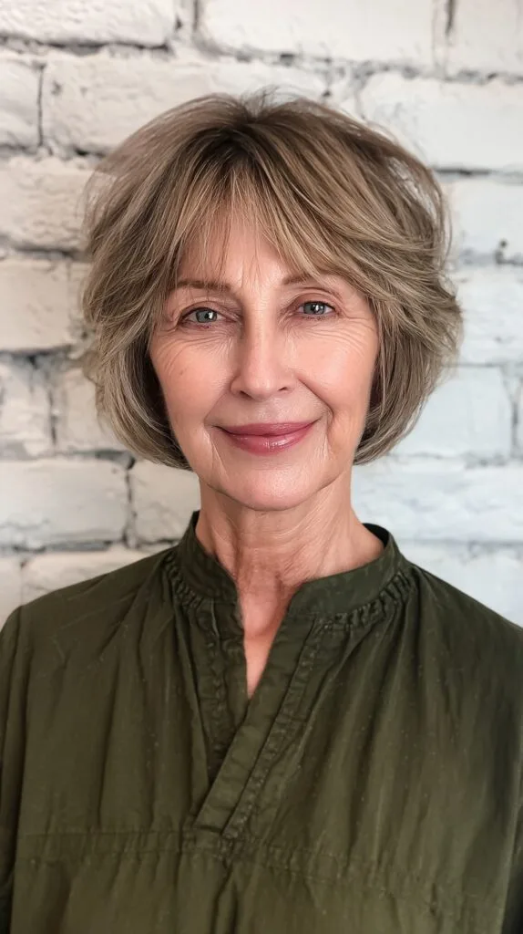 Chic Ash-Blonde Textured Bob with Delicate Fringe
