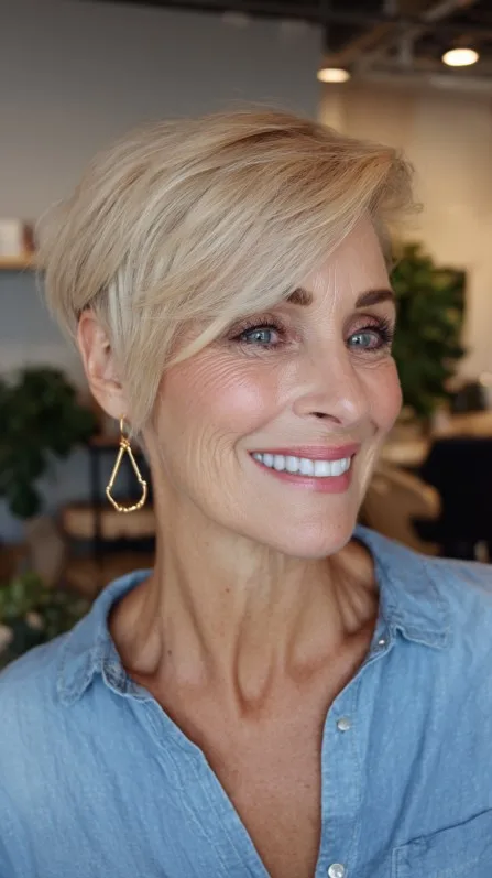 Chic Asymmetrical Blonde Pixie Cut with Side-Swept Bangs
