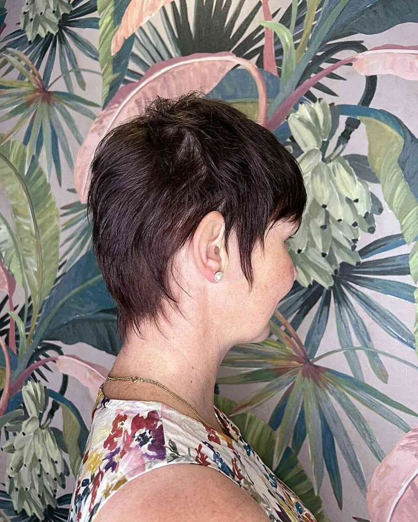 Chic Brunette Pixie with Soft Layers on Thin, Fine Haired Ladies Past 50