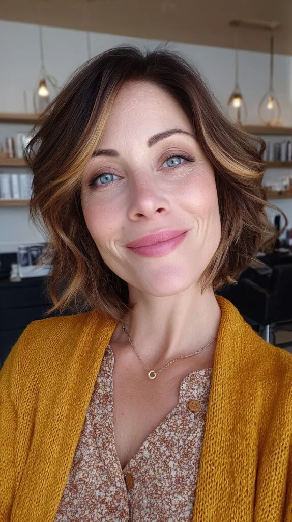 Chic Caramel-Tinted Tousled Bob
