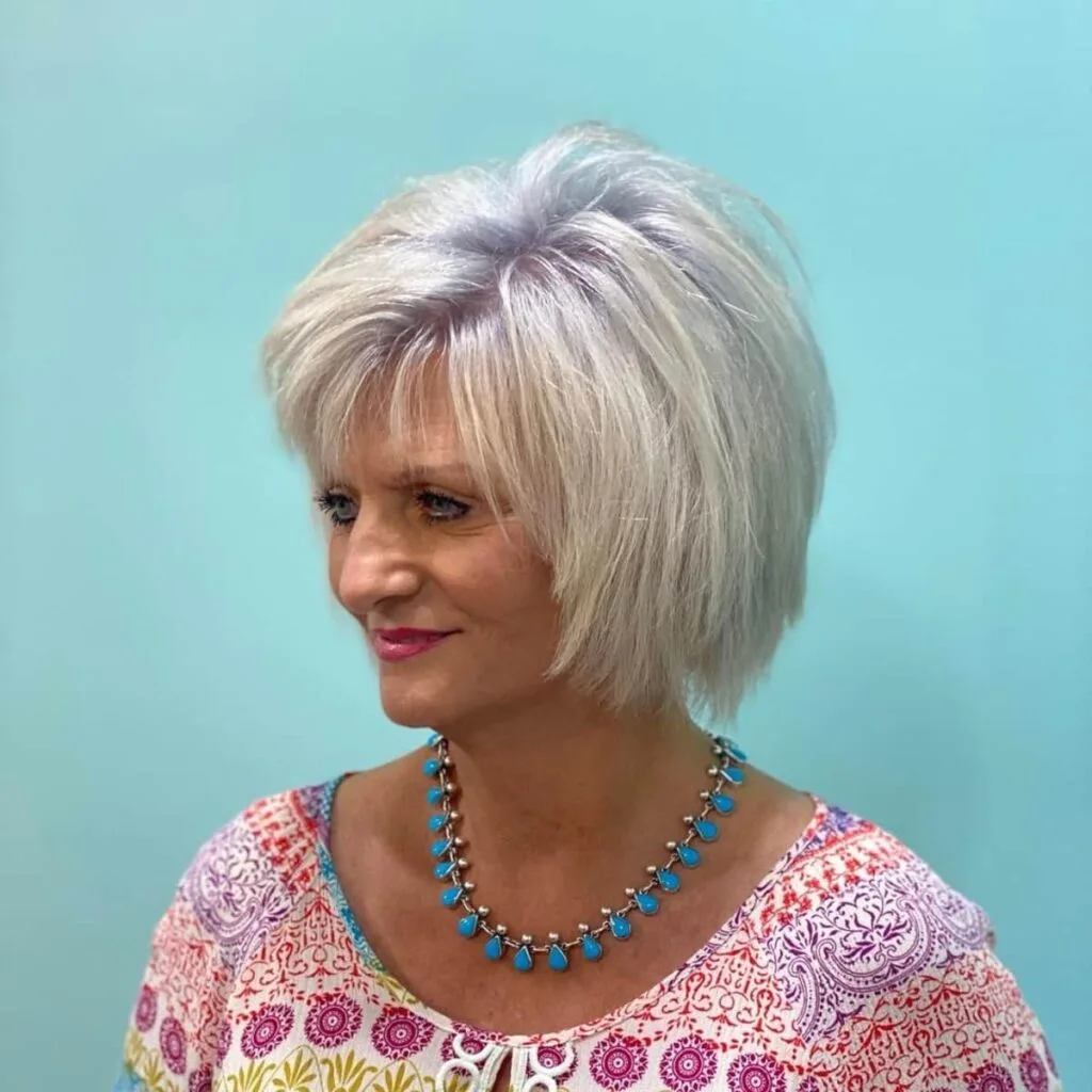 Chic chin-length shag for a mature woman over the age of 50