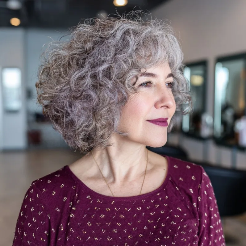 Chic Curly Bob with Soft Silver Highlights