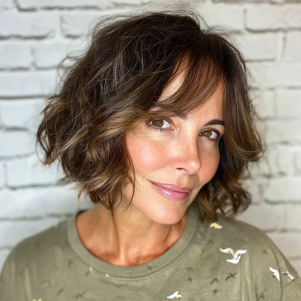 Chic Curly Curtain Bob with Face-Framing Bangs