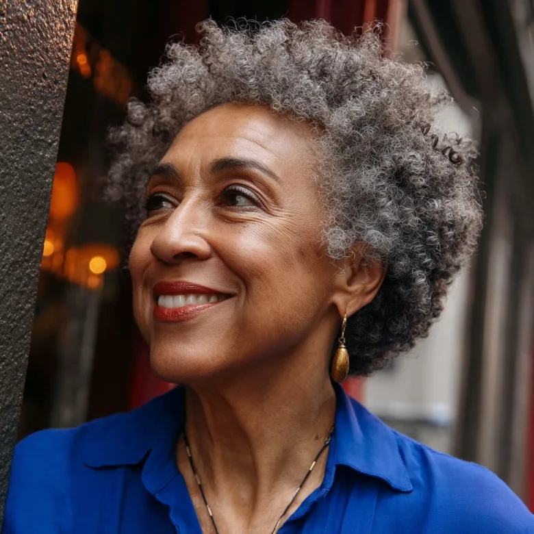 Chic Curly Gray Afro with Soft Volume
