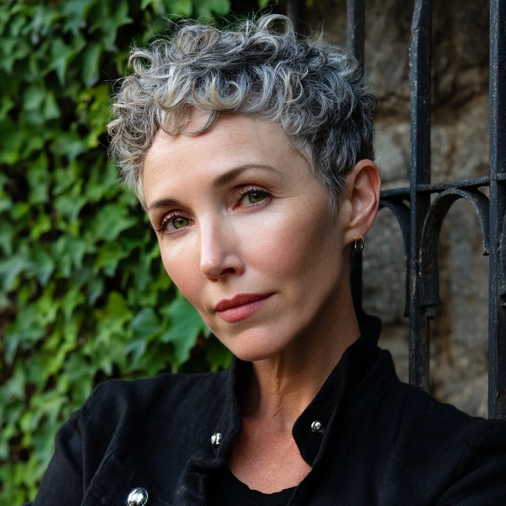 Chic Curly Gray Crop with Defined Texture