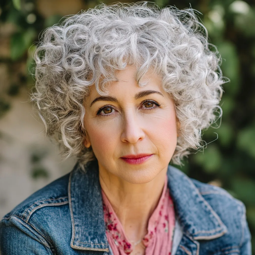 Chic Curly Gray Crop with Defined Volume