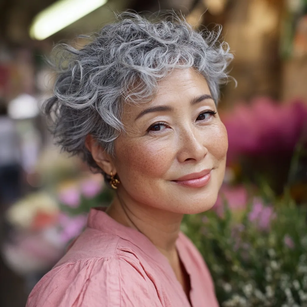 Chic Curly Gray Crop with Soft Volume