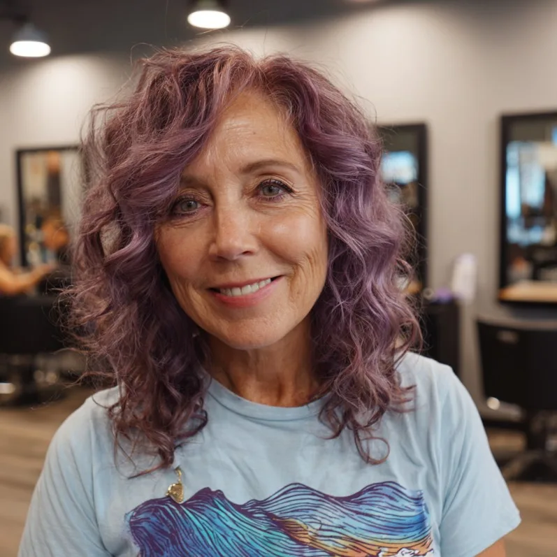 Chic Curly Lob with Soft Lavender Tones