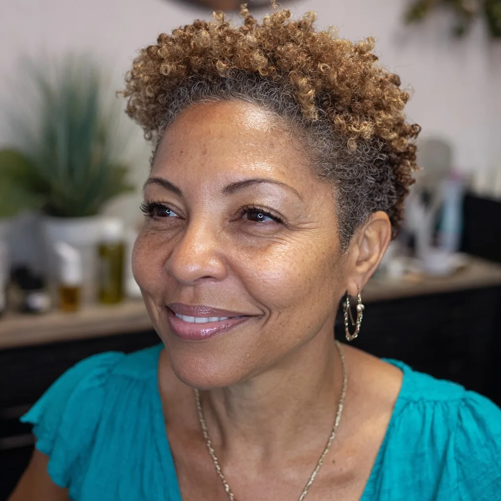 Chic Curly Textured Crop with Highlights