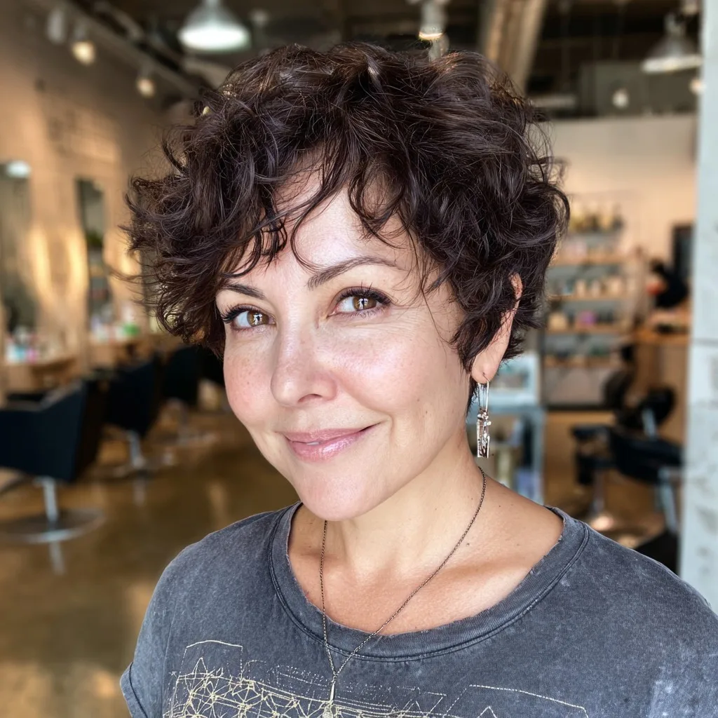 Chic Curly Touseled Pixie with Face-Framing Layers
