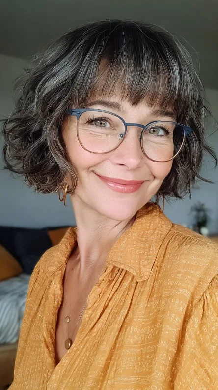 Chic Curly Wedge Bob with Soft Bangs