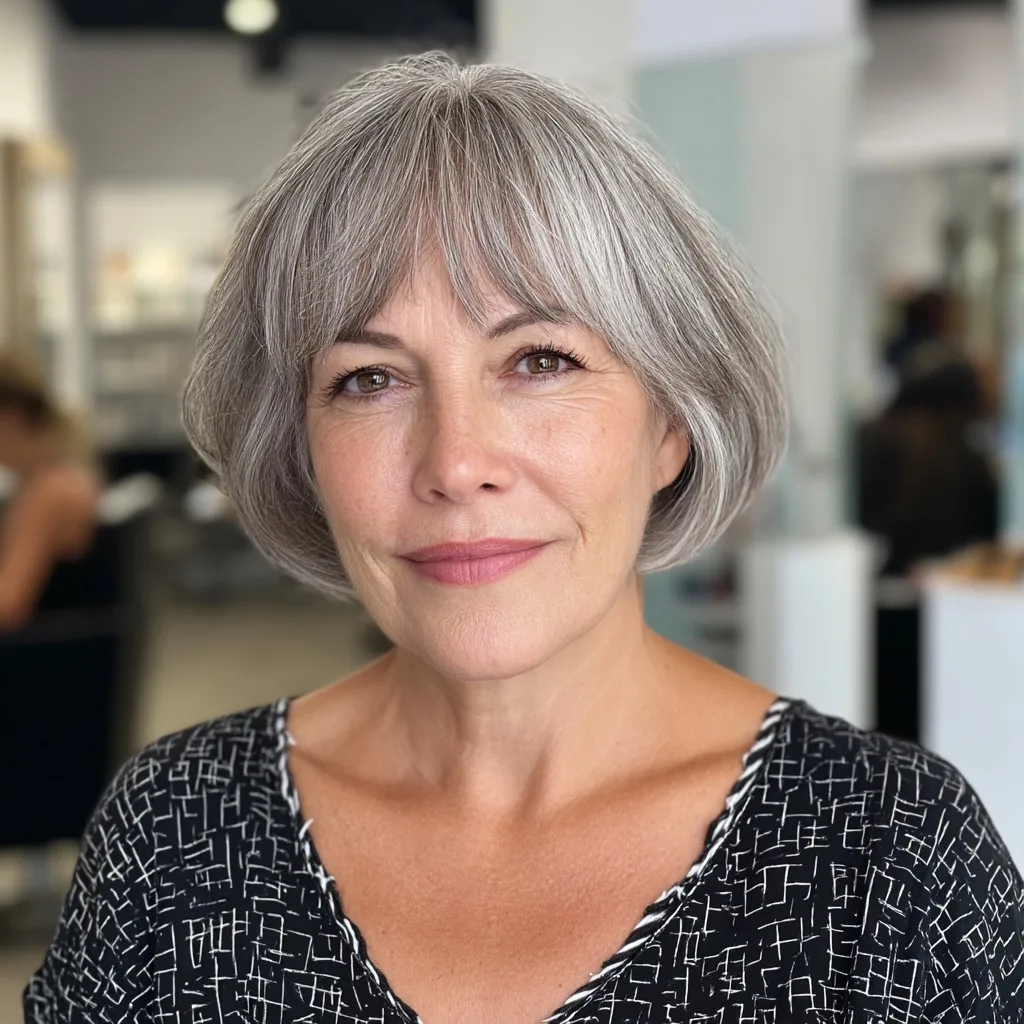Chic Feathered Bangs with Elegant Rounded Bob