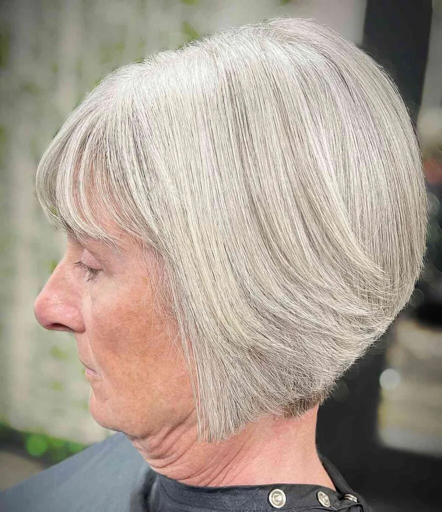 Chic Gray Graduated Bob with Bangs for Women in Their 50s