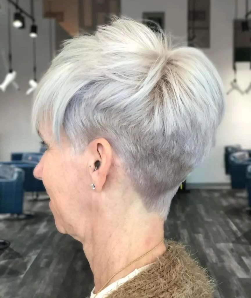 Chic grey undercut pixie for vibrant senior ladies past 50